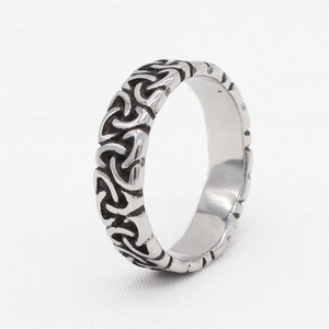 Vintage Celtic Knot triquetra pattern ring in oxidized stainless steel for men