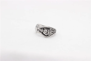 Detailed relief of vintage Medusa face on silver stainless steel ring for men