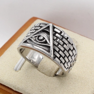 Vintage stainless steel Providence Eye ring for men with an antique silver finish