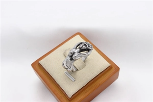 Macro detail of vintage silver Medusa ring showing artistic human body sculpture design