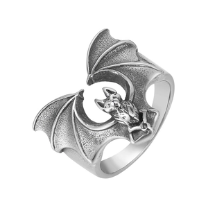 Gothic Bat Ring For Men Stainless Steel Retro Punk Animal Wrap Ring Halloween Party Vintage Oxidized Silver Jewelry Gift