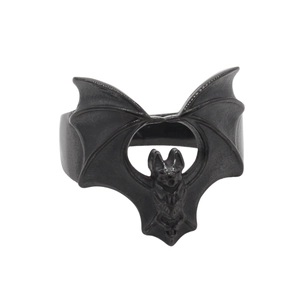 Gothic style black matte bat ring with wings spread design in stainless steel for men