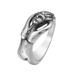 Vintage Artistic Female Body Sculpture Ring For Men Titanium Steel Punk Rock Distressed Matte Silver Sculpted Finger Ring Jewelry