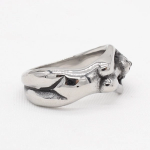 Retro Medusa stainless steel ring featuring a unique torso sculpture and silver finish