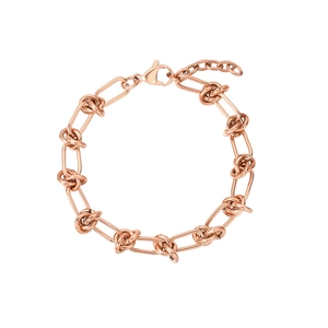 Détail d'un bracelet nœud en or rose avec maillons ovales et fermoir mousqueton réglable