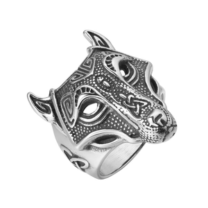 Vintage Viking Wolf Head Titanium Steel Ring For Men Celtic Knot Carved Punk Rock Gothic Animal Totem Biker Jewelry Gift