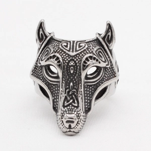 Vintage viking direwolf ring in antique silver stainless steel with celtic knots