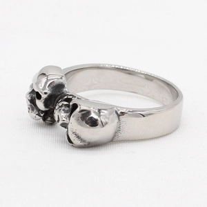 Retro stainless steel skull ring for men with punk gothic style and polished finish