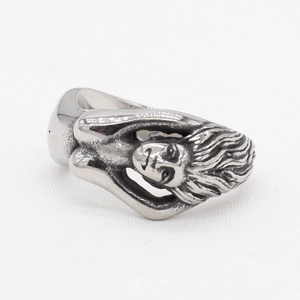Retro Medusa stainless steel ring for men featuring detailed vintage carving and silver finish