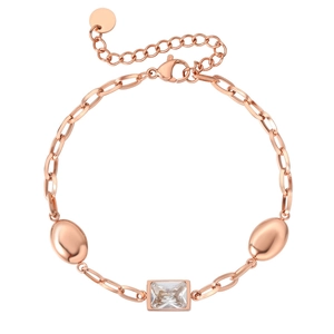 Minimalist rose gold titanium bracelet featuring rectangular zircon and oval beads