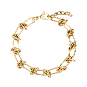 Bracelet chaîne à nœuds dorés polis en acier inoxydable avec fermoir mousqueton réglable