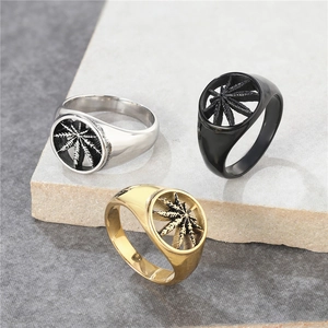 Vintage Titanium Steel Hollow Maple Leaf Ring Personalized Punk Street Hip-Hop Unisex Stainless Steel Signet Finger Ring