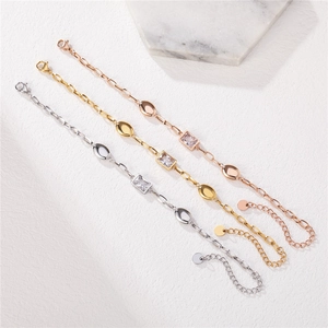 Minimalist titanium steel zircon bracelet in silver, gold, and rose gold finishes