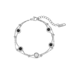 Bracelet double rangée en acier inoxydable argenté avec pendentifs en nacre et fermoir homard