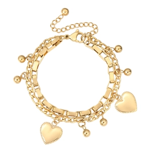 Minimalist Titanium Steel Double Layer Heart Bracelet For Women Men Adjustable Link Chain Fashion Jewelry Birthday Gift