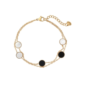 Detail view of double-layer titanium steel bracelet with gold plating and shell inlays