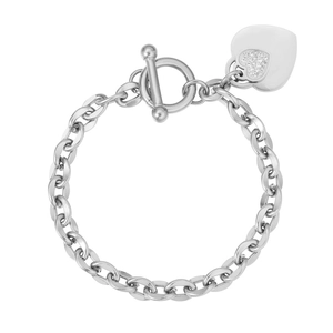 Stainless Steel Heart Pendant Toggle Clasp Bracelet For Women Gold Rose Gold Silver Rhinestone Inlaid Cable Chain Jewelry