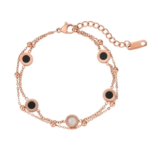 Bracelet en Acier Inoxydable Double Couche pour Femmes Chiffres Romains Pendentif Rond en Nacre Bijoux de Mode Minimaliste