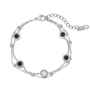 Bracelet double chaîne en acier inoxydable avec incrustations de nacre et fermoir