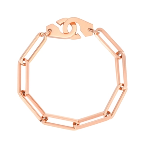 Minimalist rose gold titanium steel paperclip chain bracelet with interlocking handcuffs