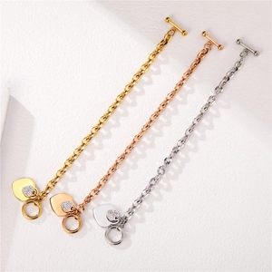 Minimalist heart charm bracelet in gold rose gold and silver with zircon and OT clasp