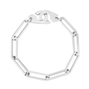 Minimalist silver interlocking handcuff link chain bracelet in durable titanium steel