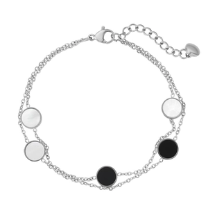 Minimalist double-layer titanium steel bracelet with black and white shell pendants