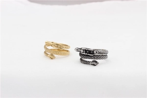 Detail of dragon rings in gold and vintage silver finish with intricate scale textures