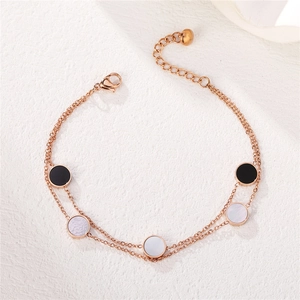 Double-layer rose gold titanium bracelet featuring colorful shell and enamel round charms