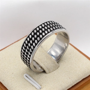Bague Anneau Perlée en Acier au Titane Vintage pour Hommes Femmes Style Industriel Rétro Bague en Acier Inoxydable Poli