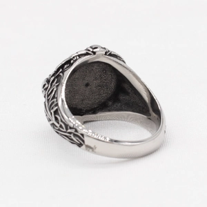 Vintage Viking Celtic knot embossed stainless steel ring for men in silver finish