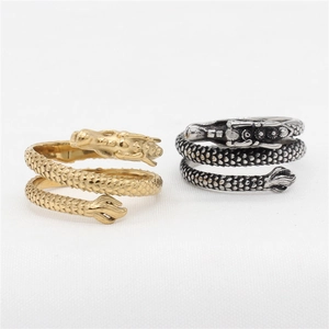 Retro stainless steel dragon rings in gold and antique silver finishes with detailed scales