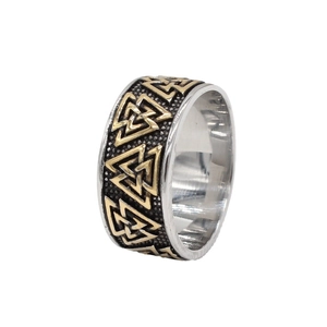 Vintage Viking Valknut ring for men in silver and gold stainless steel finish
