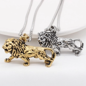 Punk Roaring Lion Head Pendant For Men Titanium Steel Retro Gothic Animal Carved Charm Jewelry Without Chain Gold Silver