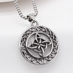 Vintage Viking Celtic knot stainless steel pendant necklace for men with bead chain
