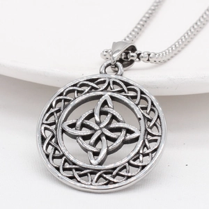 Vintage Celtic knot pendant necklace in silver stainless steel with an oxidized finish