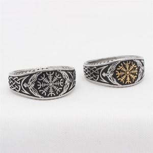 Bagues Viking Vegvisir rétro en acier argent et or pour hommes avec motifs celtiques