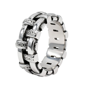 Vintage Distressed Titanium Steel Braided Ring For Men Gothic Carved Pattern Wide Band Individual Personalized Punk Fashion Finger Ring