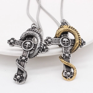 Titanium Steel Dragon Cross Pendant Only Without Chain For Men Gothic Skull Punk Retro Distressed Jewelry Accessories