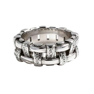 Retro stainless steel braided ring for men featuring vintage engraved scroll patterns