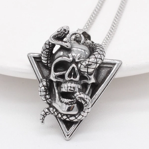 Retro Gothic Skull Snake Pendant Stainless Steel Necklace For Men Punk Vintage Individual Jewelry (Without Chain)