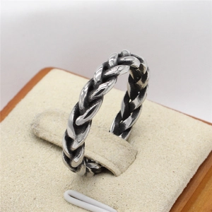 Vintage Viking Braided Titanium Steel Ring For Men Retro Distressed Finish Masculine Band Ring Masculine Fashion Jewelry
