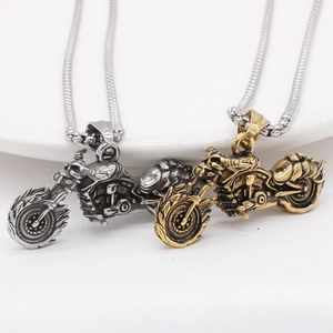 Vintage Titanium Steel Motorcycle Pendant Only Without Chain For Men Punk Rock Mechanical Flame Wheel Biker Jewelry