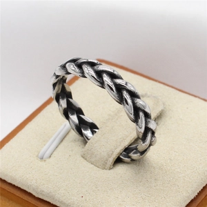 Vintage Viking braided titanium steel ring with oxidized silver finish for men