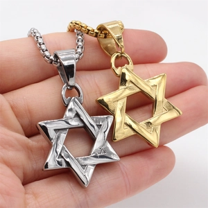 Star Of David Pendant Necklace Stainless Steel Gold Plated Hexagram Religious Hip Hop Jewelry For Men Women