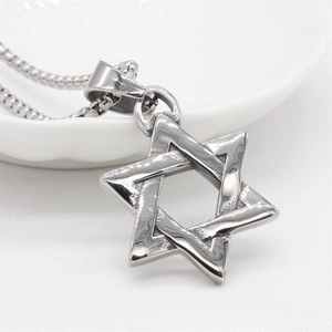 Polished silver Star of David pendant necklace with matte accents and bead chain