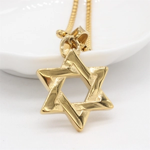 Polished gold plated Star of David pendant necklace with geometric 3D lines