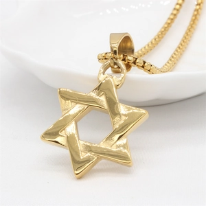 Gold-plated Star of David pendant necklace with box chain for hip hop style fashion