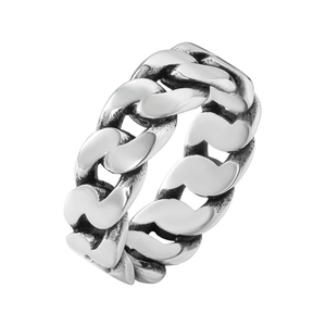 Retro Titanium Steel Cuban Link Chain Ring For Men Punk Hip Hop Industrial Style Silver Tone Jewelry Ring Band Gift