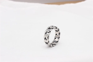 Detailed view of vintage silver cuban link chain ring made of durable stainless steel